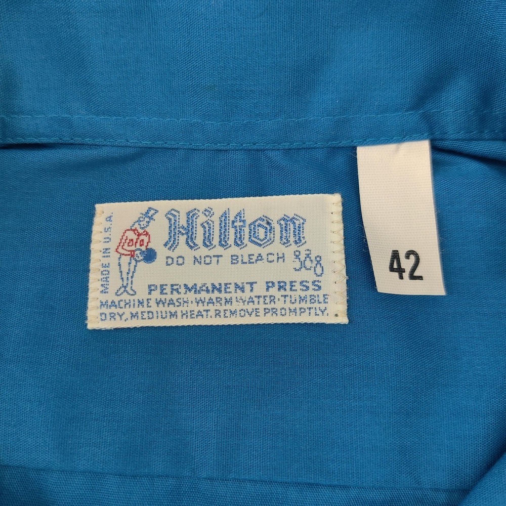 Hilton Bowling Shirt Women 42 Blue Stripe Retro‎ Vintage Short Sleeve Button Up - Picture 6 of 9